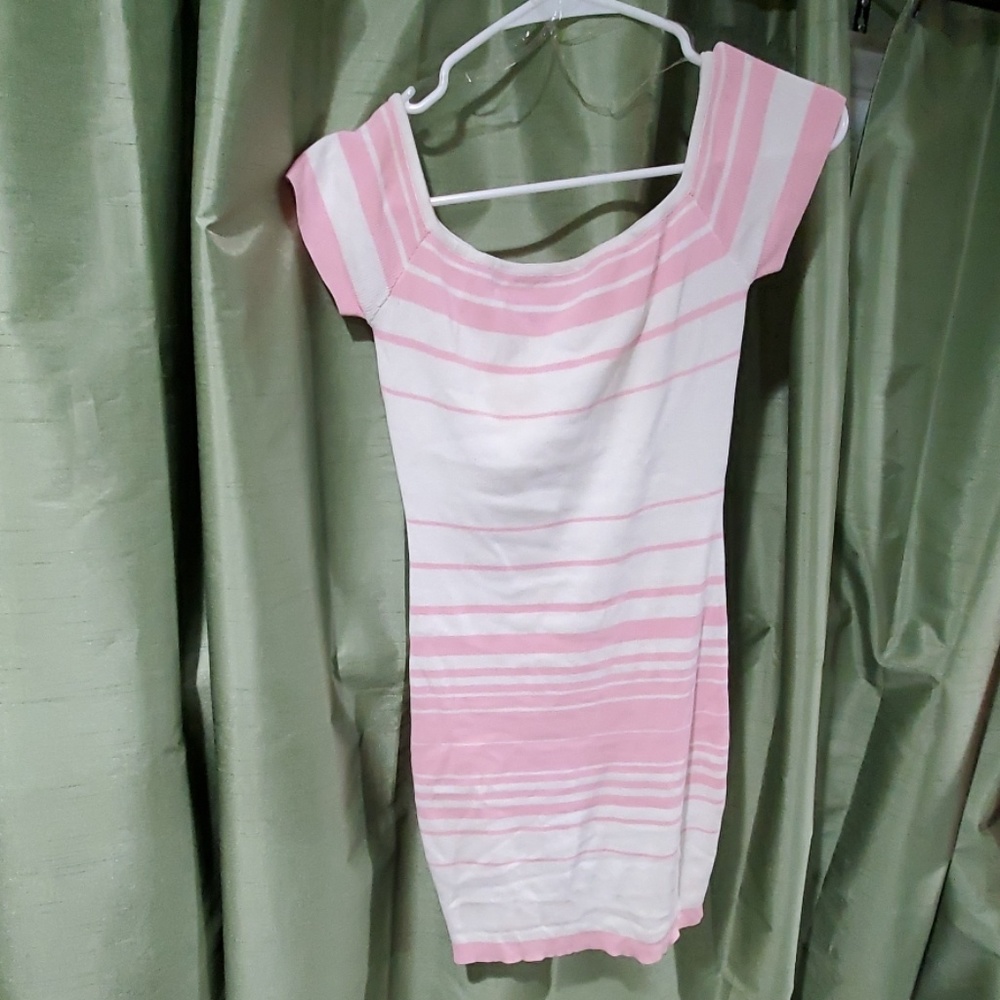 Baby pink and white striped mini dress